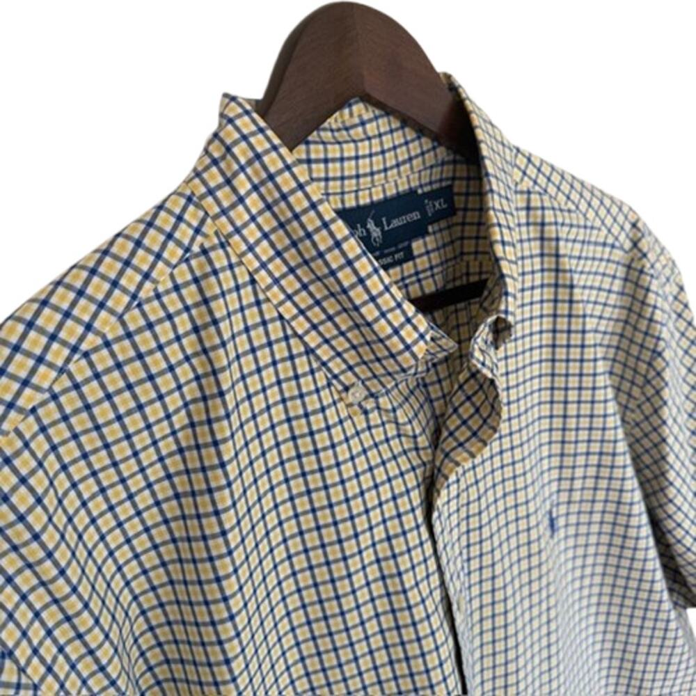 Ralph Lauren Classic Fit Yellow and Navy Check Button Down Shirt - XL